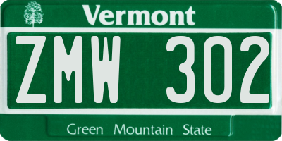 VT license plate ZMW302