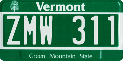 VT license plate ZMW311