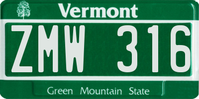 VT license plate ZMW316