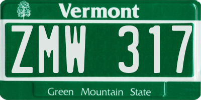 VT license plate ZMW317