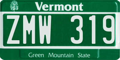 VT license plate ZMW319