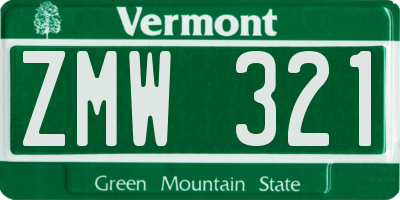 VT license plate ZMW321