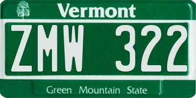 VT license plate ZMW322
