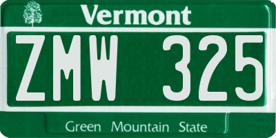 VT license plate ZMW325