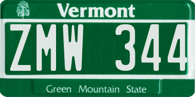 VT license plate ZMW344