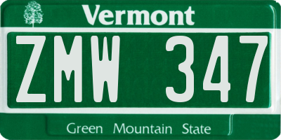 VT license plate ZMW347