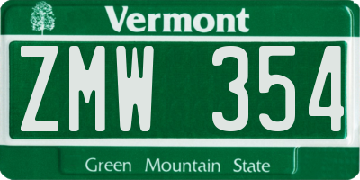 VT license plate ZMW354