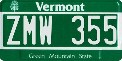 VT license plate ZMW355