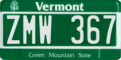 VT license plate ZMW367