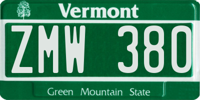 VT license plate ZMW380