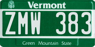 VT license plate ZMW383