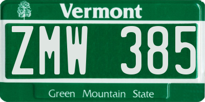 VT license plate ZMW385