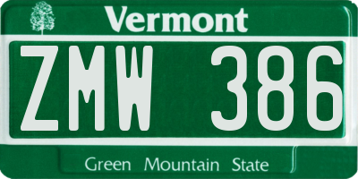 VT license plate ZMW386