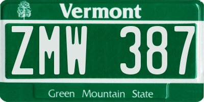 VT license plate ZMW387