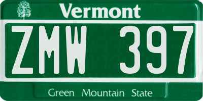 VT license plate ZMW397