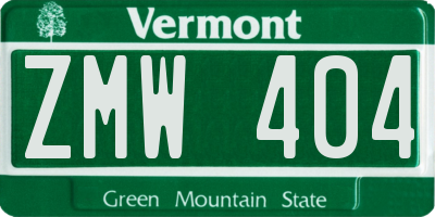 VT license plate ZMW404