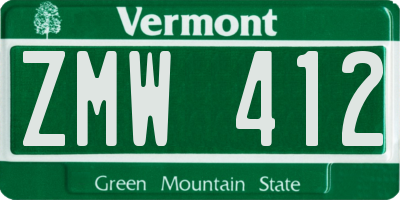 VT license plate ZMW412