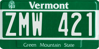VT license plate ZMW421