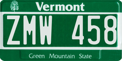 VT license plate ZMW458