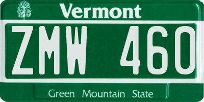 VT license plate ZMW460