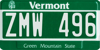 VT license plate ZMW496