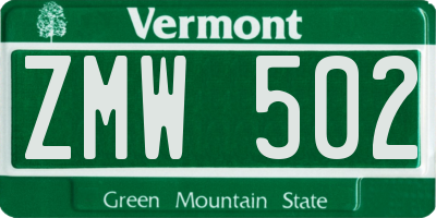 VT license plate ZMW502
