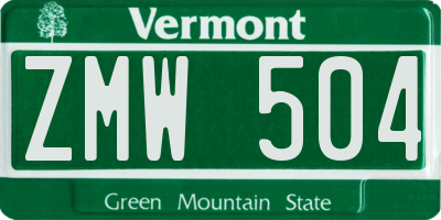 VT license plate ZMW504