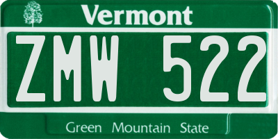 VT license plate ZMW522