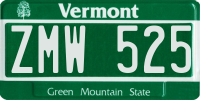 VT license plate ZMW525