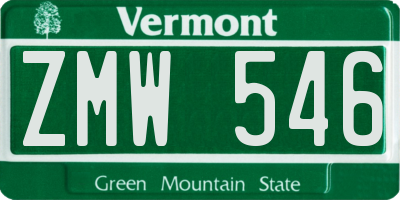 VT license plate ZMW546