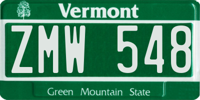 VT license plate ZMW548