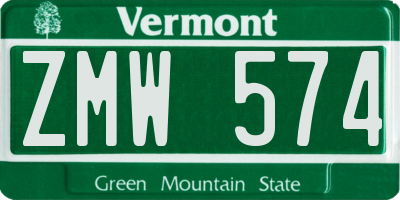 VT license plate ZMW574