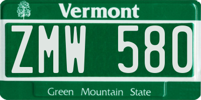 VT license plate ZMW580