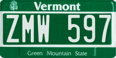 VT license plate ZMW597