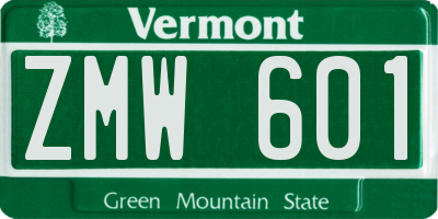 VT license plate ZMW601
