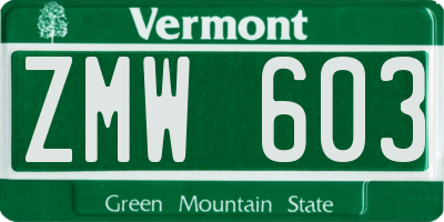 VT license plate ZMW603