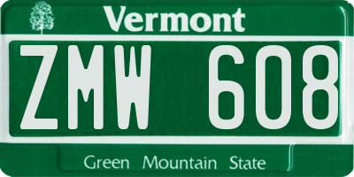 VT license plate ZMW608