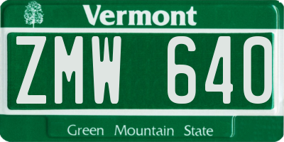 VT license plate ZMW640