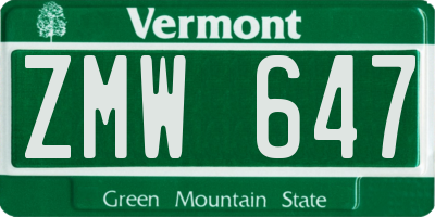 VT license plate ZMW647