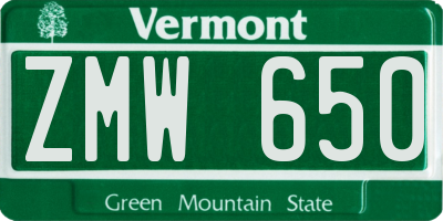 VT license plate ZMW650