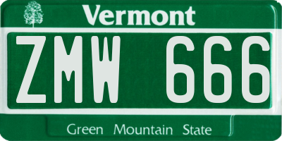 VT license plate ZMW666