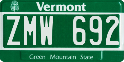 VT license plate ZMW692