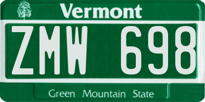 VT license plate ZMW698