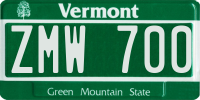 VT license plate ZMW700