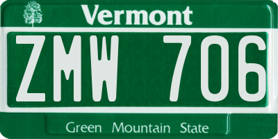 VT license plate ZMW706