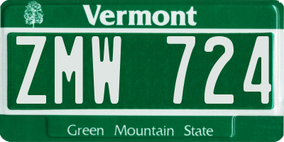 VT license plate ZMW724