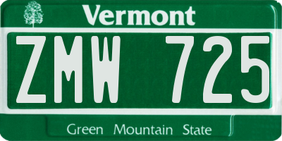VT license plate ZMW725