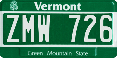 VT license plate ZMW726