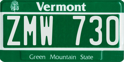 VT license plate ZMW730