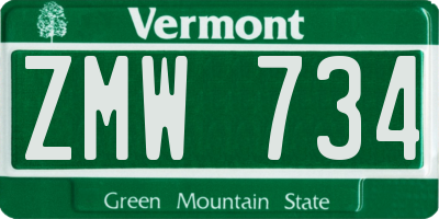 VT license plate ZMW734